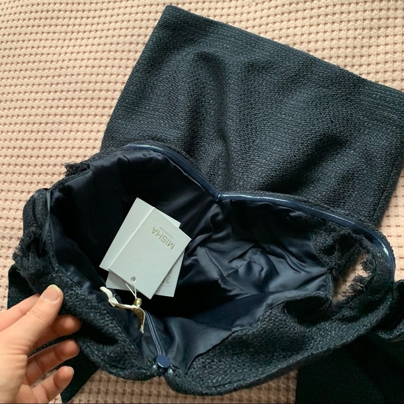 Misha Collection Dahlia Dress NWT New Navy Mini Off Shoulder Tweed Small S 2 XS - Picture 8 of 14